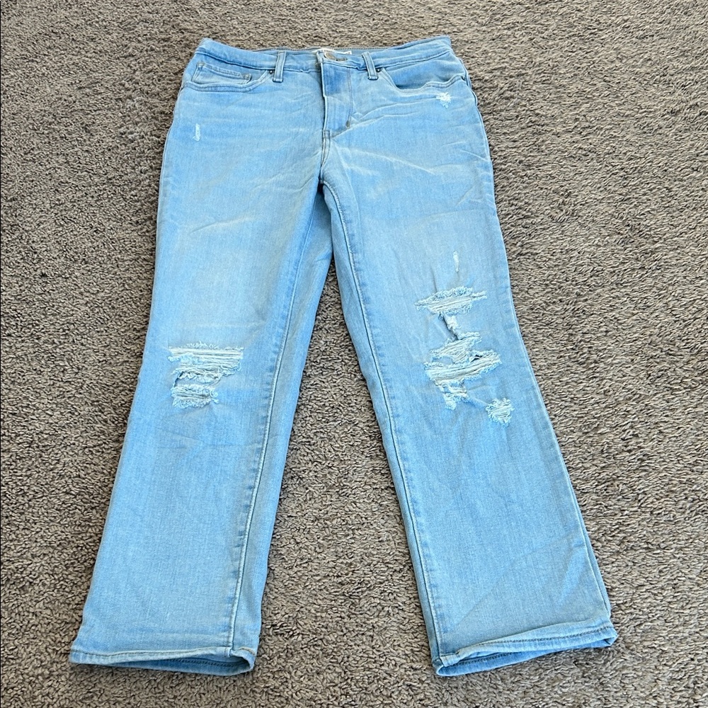 Levi's 724 Light Blue Distressed Straight Crop Jeans